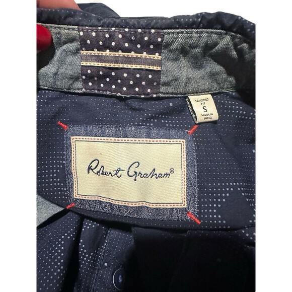 Robert Graham Shirt‎ Small Mens Blue Geometric Check Patch Panel Long Sleeve KL2 - Picture 2 of 9